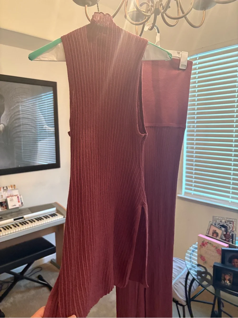 SKIMS Ribbed Two-Piece Skirt Set in Deep Mauve